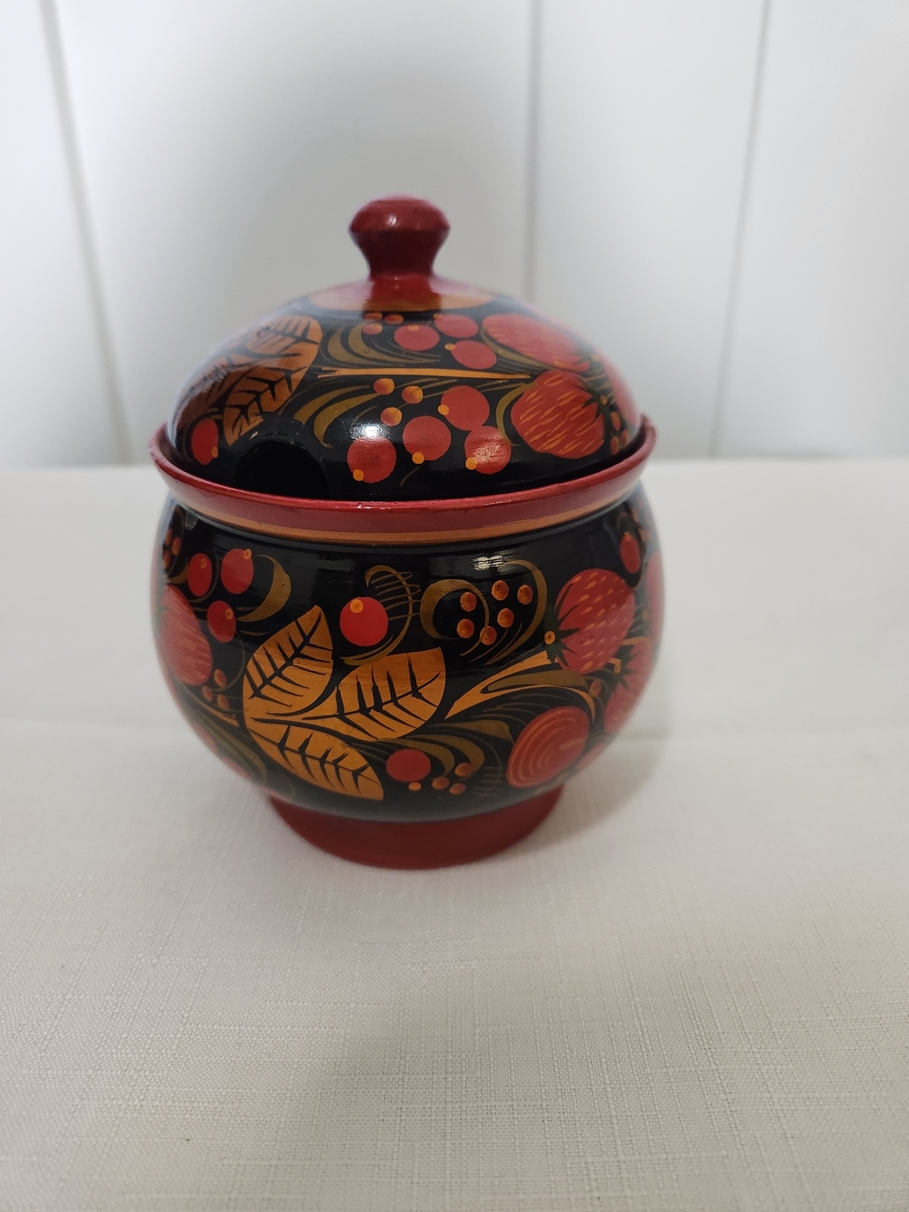 Hand-Painted Wooden Sugar Bowl